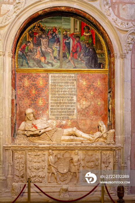 View of the sepulcher of the Doncel in the Chapel of San Juan and Sta Catalina of the Cathedral of Siguenza, Aragon, Spain