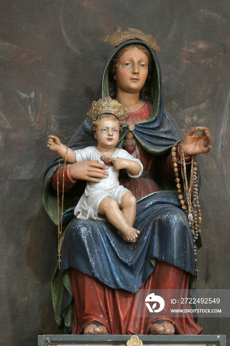 Our Lady of Mount Carmel, statue on the altar in the Saint Martin Church in Zrnovo, Korcula island, Croatia