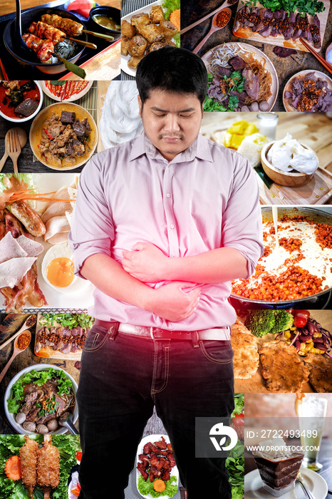 a man suffering from stomach ache because of eating too much food