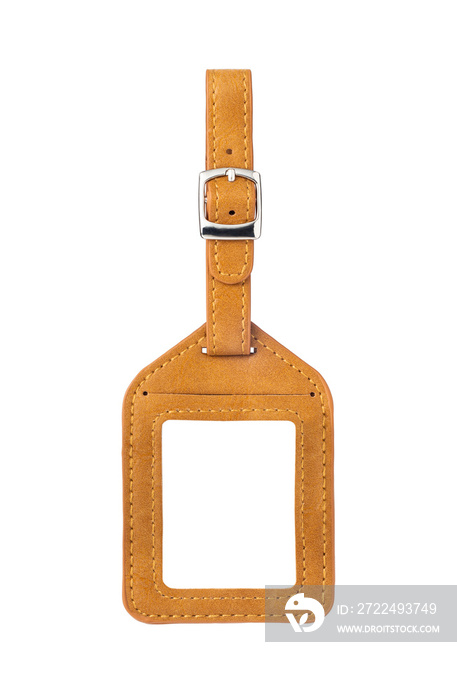 blank leather luggage tag on white background, with clipping path