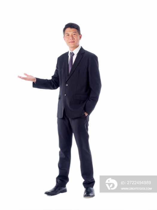 smiling asia businessman  standing  on white background isolated