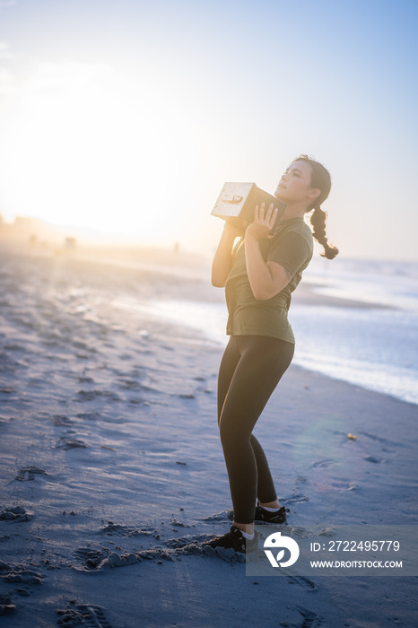 Marine veteran trains every morning on the beach to stay in shape just like when she was on active duty.