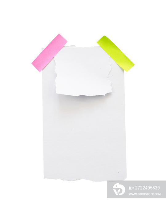 Blank white paper note isolated with tape