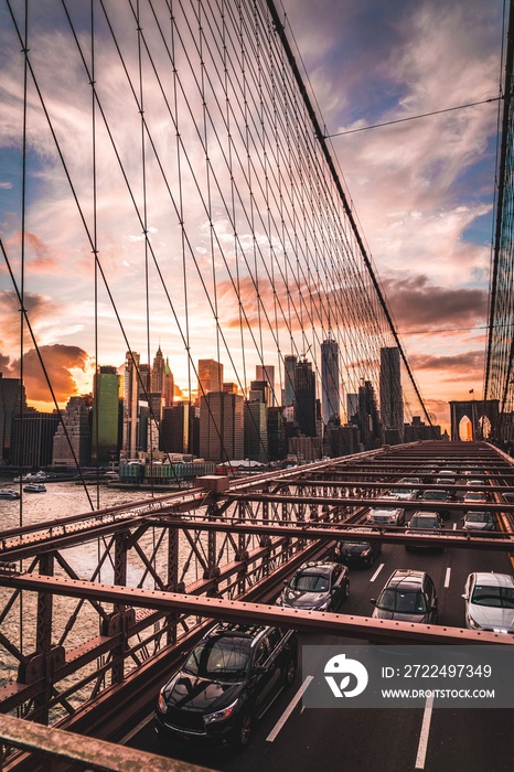 Beautiful view from the Brooklyn bridge to the city.