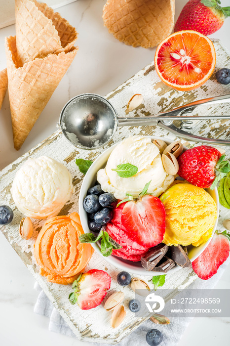 Colorful fruit and berry ice cream