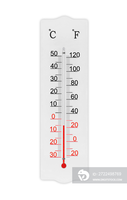 Atmosphere thermometer isolated on white background. Ambient temperature minus 5 degrees celsius