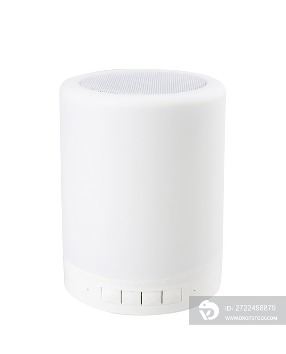 White wireless portable bluetooth speaker, isolated on white background