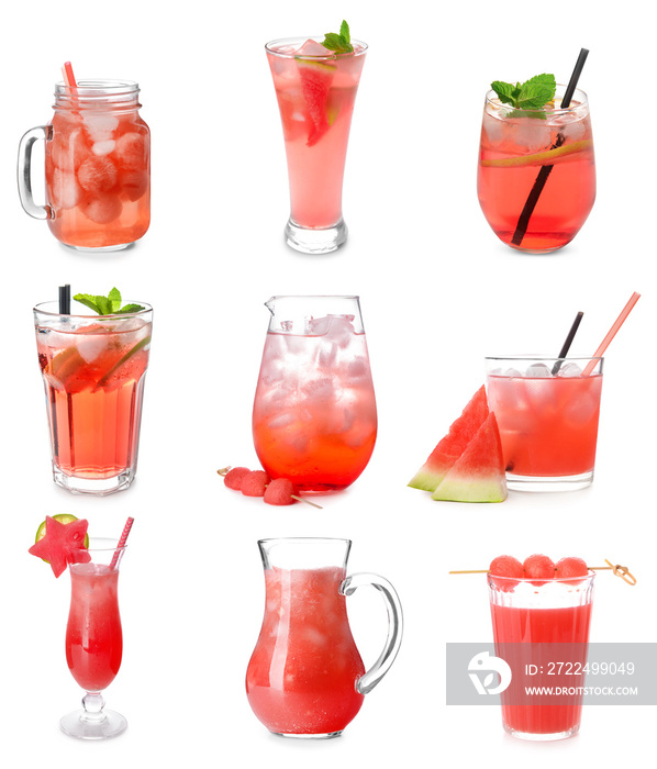 Fresh watermelon lemonade on white background