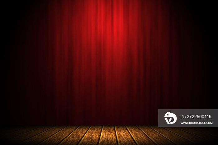 Spotlight red stage curtain studio entertainment background.