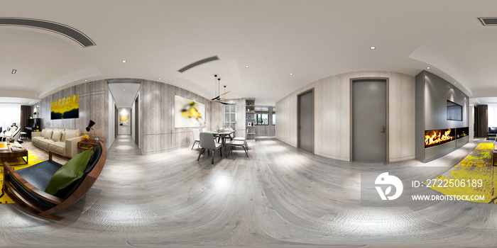 360度家居客厅，3d渲染