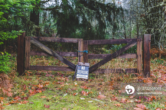 No Trespassing Sign on Wood Gate