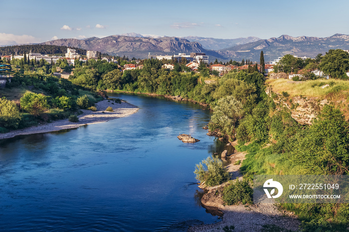 View on the river Moraca River in Podgorica city, Montenegro