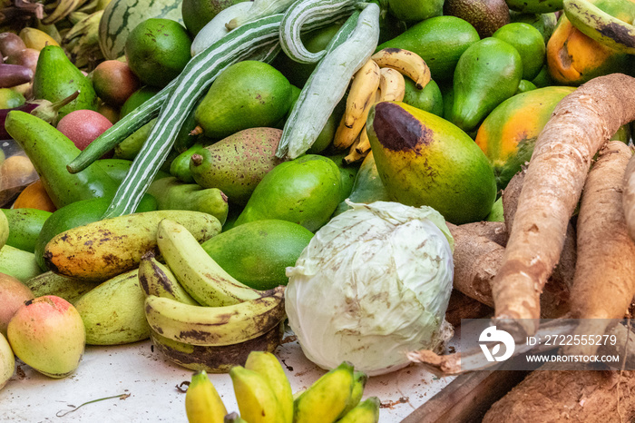 Fruit and vegetables at a market in victoria on seychelles island mahé in the indian ocean