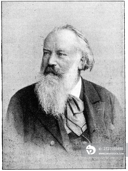 Portrait of Johannes Brahms - a German composer, pianist, and conductor of the Romantic period. Illu