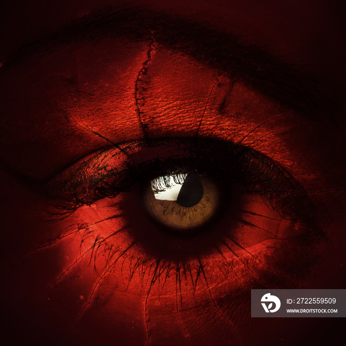 closeup of terrify demon eye composite photo