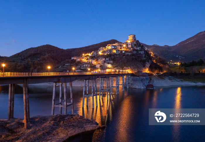 Castel di Tora (Italy) - An awesome mountain and medieval little town on the rock in Turano lake, pr