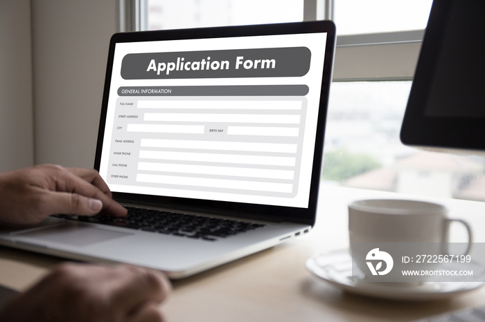 business man working on laptop computer use Online Web Job Application Form moniter