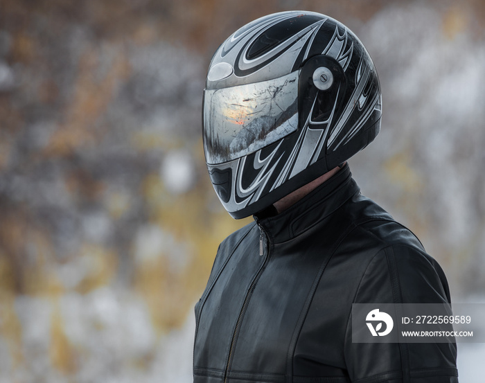 reflection in motorcycle helmet