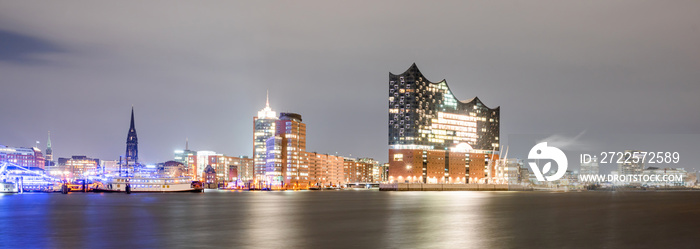 Elbphilharmonie and Hamburg harbor at night