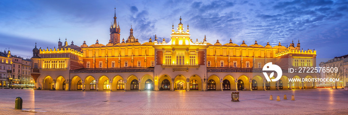 Panorama of Cloth Hall at Main Market Square in Cracow, Poland