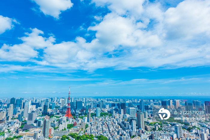 東京の都市風景　Tokyo city skyline with Tokyo Tower