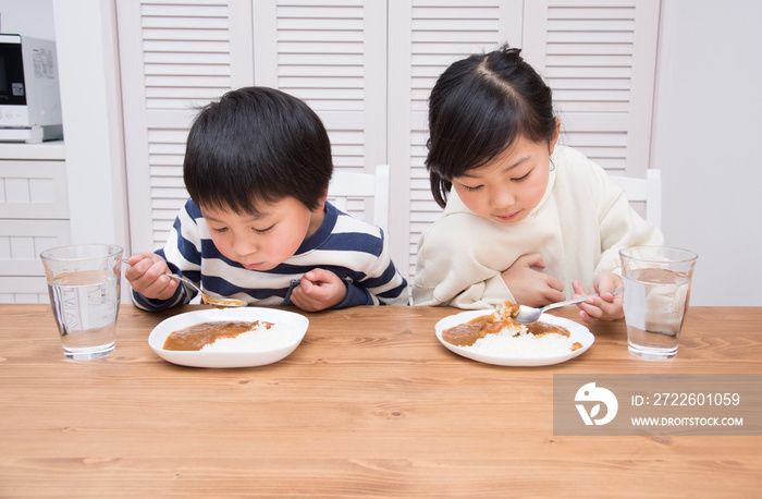 カレーライスを食べる子供