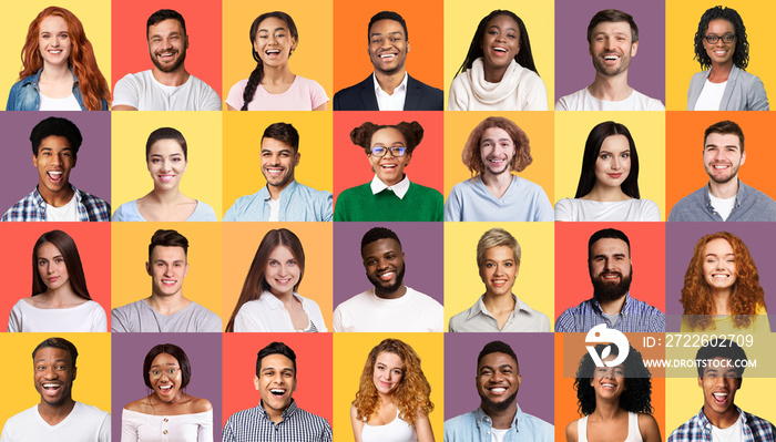 Collage Of Multiracial Successful Millennials People On Colorful Backgrounds