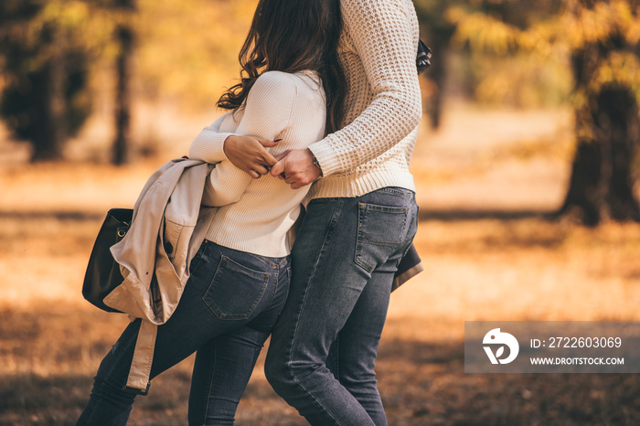 Loving couple spending time happy in wood