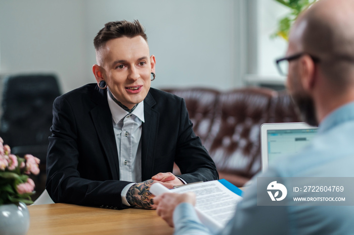 Alternative man attending job interview