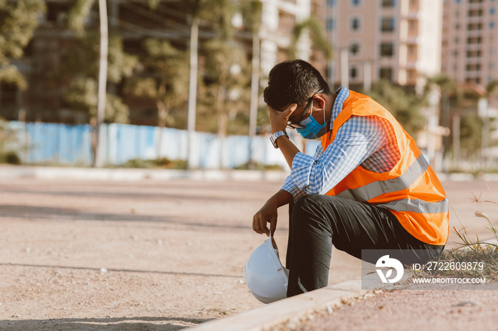 Construction engineer stress of Construction project failure.Unemployment in the Covid Virus Crisis 19. The impact of the outbreak of the virus Covid 19. Business Failure Crisis