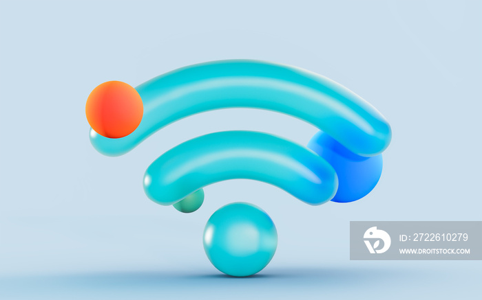 Isolate glossy blue Wi-Fi symbol for internet technology on mobile phone computer 3d illustration