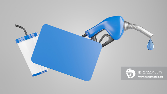 3d render of fuel nozzle with gift card for product display,mockup branding