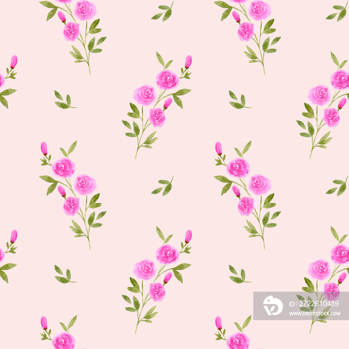 Watercolor floral seamless pattern. Pattern of meadow flowers. Floral design for covers, textiles, scrap booking, stationery and more. Watercolor pink rose.