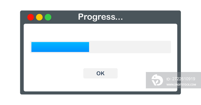 Loading data window with progress bar on white background. Vector stock illustration