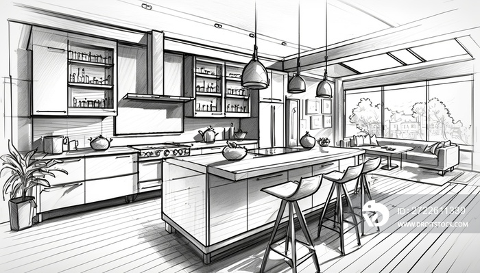 Modern kitchen interior sketch