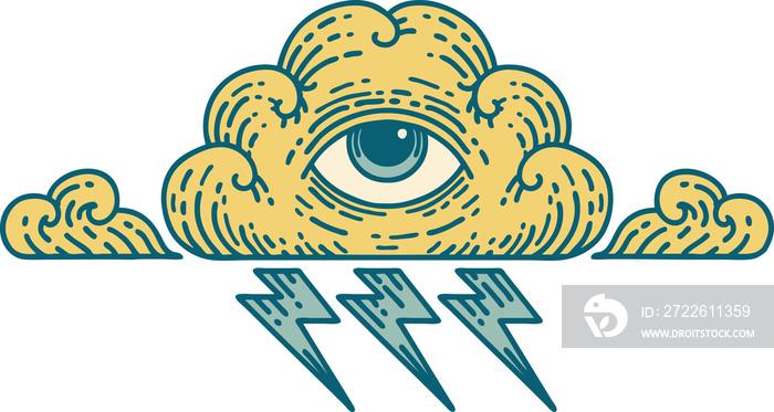 tattoo style icon of an all seeing eye cloud