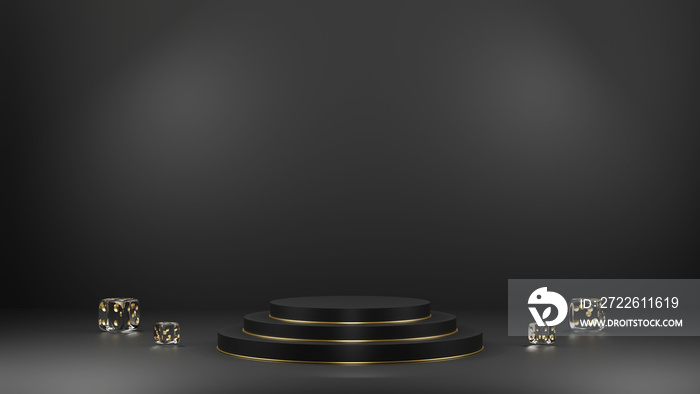 3d background products display podium scene with geometric platform. black background 3d rendering with black and gold podium. stand to show cosmetic products