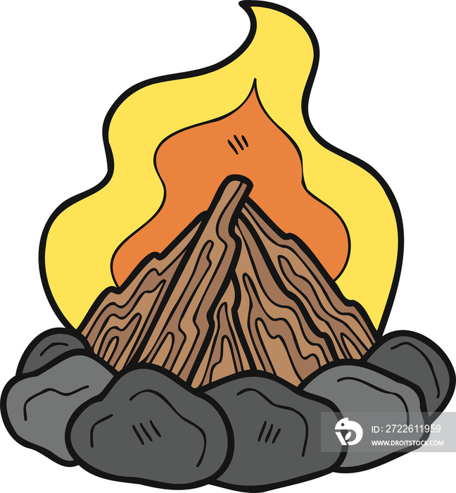 Hand Drawn fire pit for camping illustration in doodle style