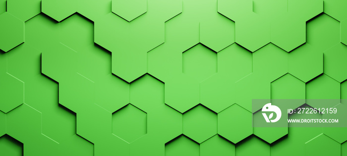 Hexagonal background with green hexagons, abstract futuristic geometric backdrop or wallpaper with copy space for text