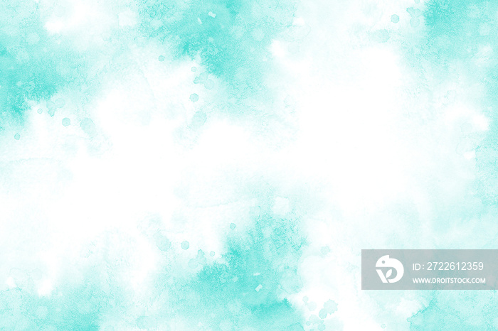 Watercolor stains on a transparent background. Illustration of abstract stains and spots of watercolor paint in turquoise pastel colors. PNG  for your creativity.