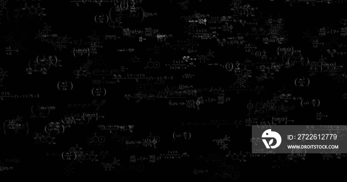 Image of mathematical equations processing on black background