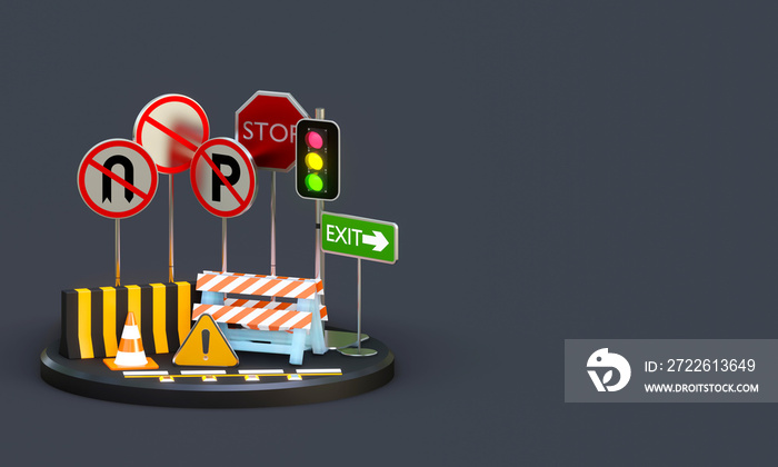 Road Safety awareness concept illustration with copy space. 3D Rendering