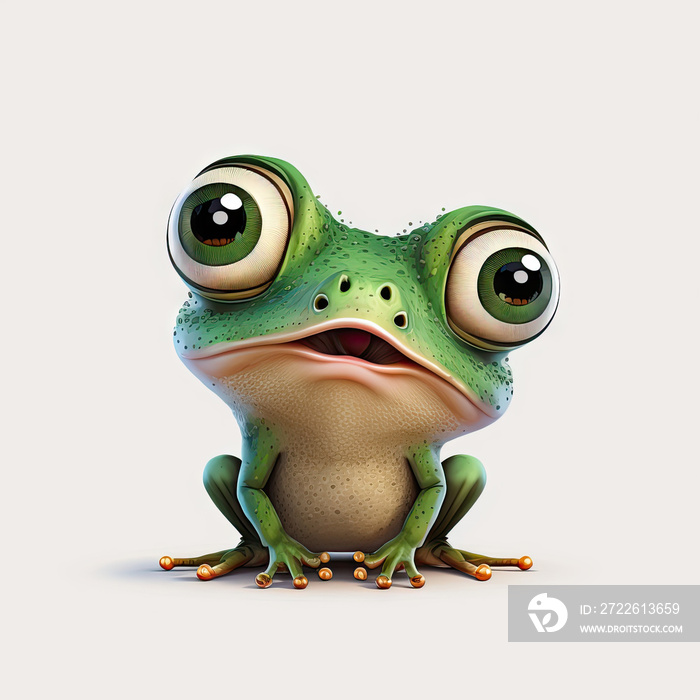Surprised baby Frog - 3D cartoon character, sticker style