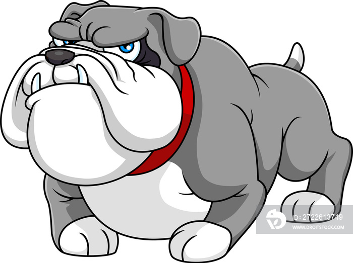 Angry Gray Bulldog Cartoon Mascot Character. Hand Drawn Illustration Isolated On Transparent Background