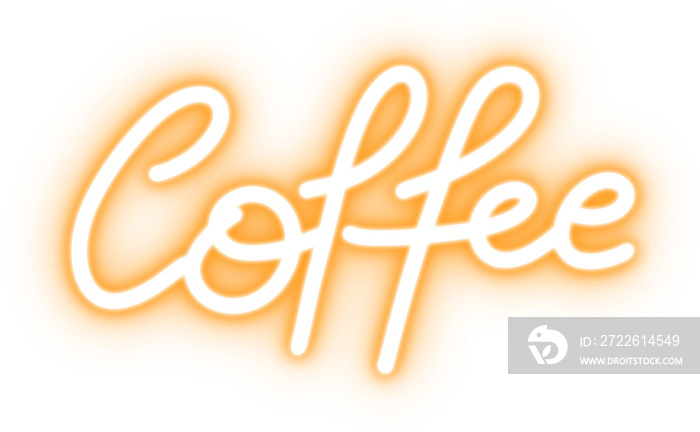 coffee text in neon light for design element. orange bulb neon light isolated background