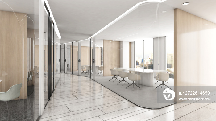 Company hallways and meeting rooms,office space,3d rendering