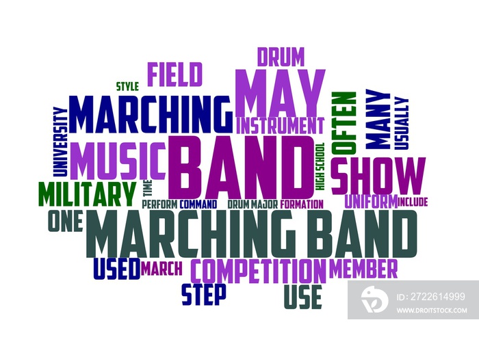 marching band wordcloud concept, wordart, music,trumpet,instrument,parade