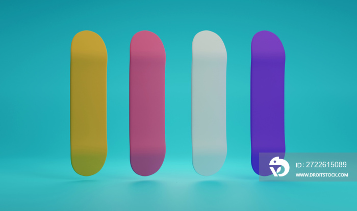 Blank skateboard deck part. None graphic. 4 color skateboard deck. 3d illustration.