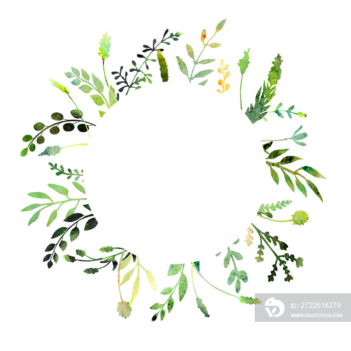 Watercolor herbal floral wreath.