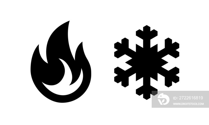 Hot and cold. Fire and snowlake. Modern vector icon design.